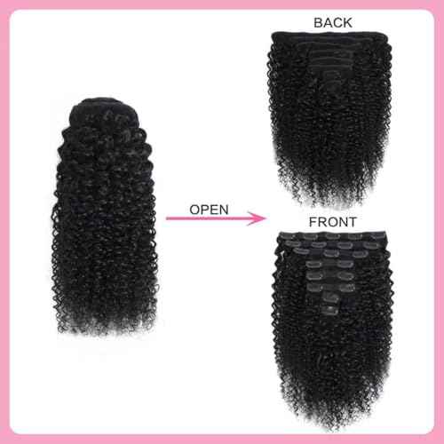 Kinky Curly Clip in Hair Extensions for Women 3C 4A Kinky Curly Clip ins 8pcs 120g/set 10A Brazilian Virgin Hair Extensions 24 Inch Natural Black