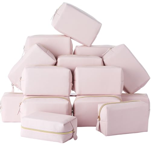 Kigeli 20 Pcs Small Makeup Bag Bulk PU Leather Cosmetic Bags with Zipper Preppy Makeup Pouch Toiletry Bag for Women Wedding Bachelorette Party Gift Travel Storage Organizer(Light Pink)
