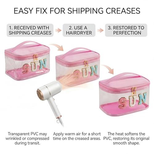 Clear Waterproof Makeup Bag with Letter Patches - Sunscreen Travel Pouch