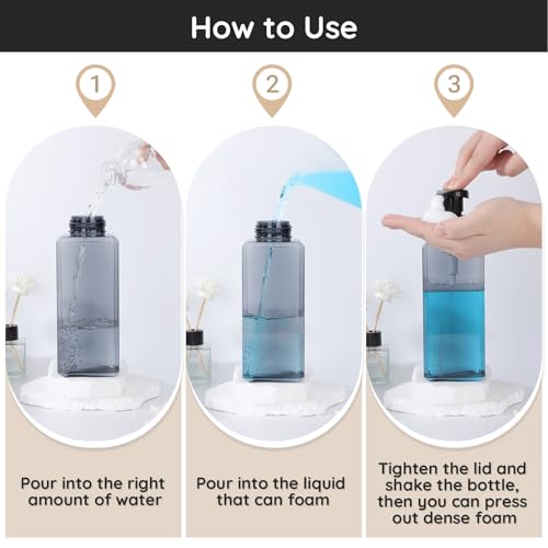 Segbeauty Empty Foam Bottle for Kitchen 22oz, 2pcs Plastic Foaming Soap Dispenser Bathroom, 650ml Gray Square Foam Pump Bottle with Label Stickers, Refillable Foaming Hand Soap Dispenser Large
