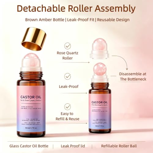 Cold-Pressed Castor Oil Rose Quartz Roller Ball - 1.7 oz