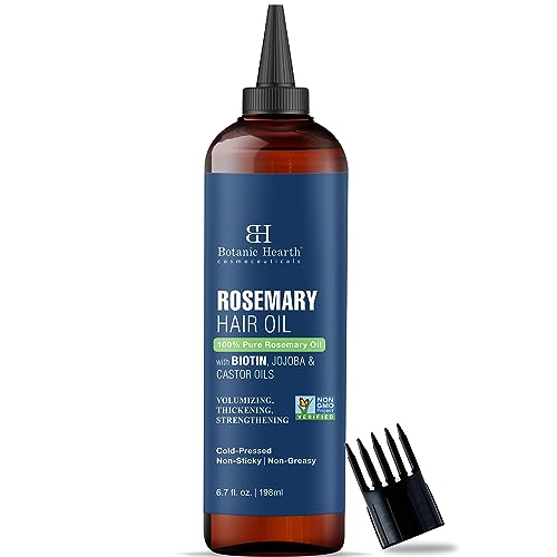 Botanic Hearth 100% Pure Rosemary Oil For Hair Growth Infused With Biotin (6.7 fl oz) | Hair strengthening Treatment | Nourishing & Volumizing | With Jojoba Oil & Castor Oil | Non GMO Verified