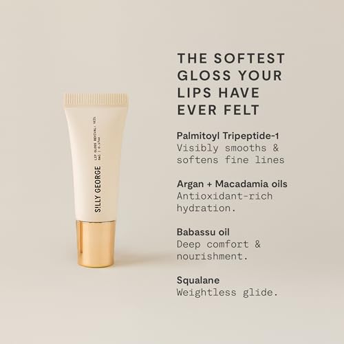 Silly George Lip Gloss Revival - Glossy Hydrating Shine with Peptides, Shea Butter, & Moisturizing Argan, Macadamia, Babassu Oil for Dry Lips, Clean Beauty Products, Veil, Travel Size 5ml Tube
