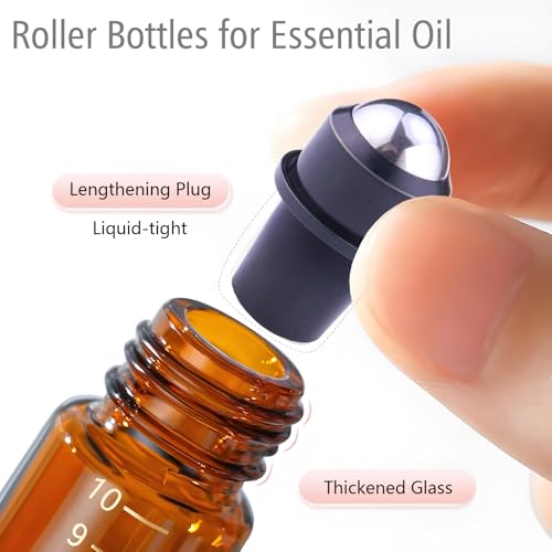 30pcs 10ml Amber Glass Roller Bottles for Essential Oils