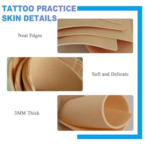 Emalla 3MM Fake Tattoo Skin - 20Pcs Premium Silicone Skin Practice Kit 7.48"x5.6" Double Sides Fake Skin Practice for Beginners and Artists Tattoo Supplies