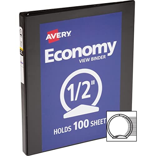 Avery Economy View 3 Ring Binder, 0.5" Round Rings, 1 Black Binder (05705)