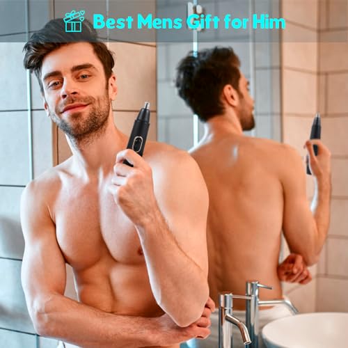 FEITA Ear and Nose Hair Trimmer for Men, Electric Cordless Men Rechargeable Nose-Hair Trimmer, 360 Rotating Dual-Blade Waterproof Noses Clippers, Dad & Men's Gifts for Him, Black