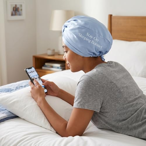 Adjustable Silk Satin Bonnet for Sleeping - Aqua Sky Blue
