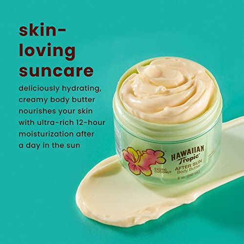 Hawaiian Tropic After Sun Body Butter with Coconut Oil 8oz & Sheer Touch Ultra Radiance Sunscreen SPF 15 8oz Bundle