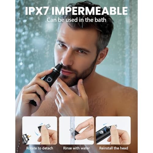 Ear & Nose Hair Trimmer with LED Display for Men Women,Painless USB Rechargeable Eyebrow & Facial & Nose Hair Trimmer Clipper,Professional IPX7 Waterproof Dual Edge Blades
