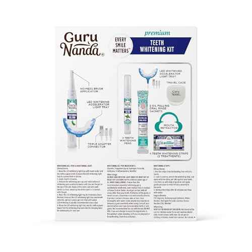 GuruNanda Premium Teeth Whitening Kit with Wired LED Light & Whitening Pen, Works with iPhone & Android, Helps Remove Surface Stains from Coffee, Food, Soda