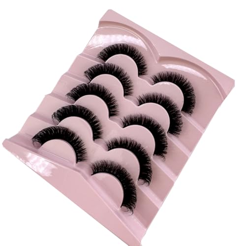 HBZGTLAD Cat eye Eyelashes 3D Natural False Lashes D Curl Fluffy Soft Cross 5 pairs Manga Lashes Wispy Natural Eyelash Extension Makeup (HB114)