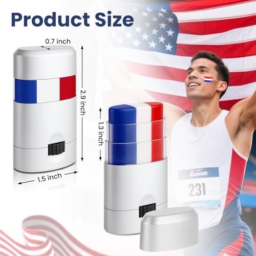 2PCS Red White and Blue Face Body Paint Sticks- Patriotic Pride 4th of July Accessories for Women, Eye-Black Stick Baseball Softball Sports Makeup, Fourth of July USA Accessories for Independence Day