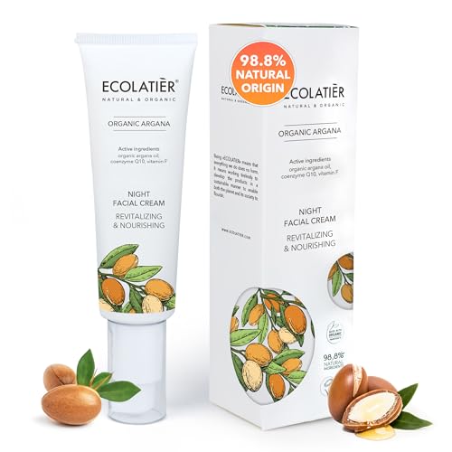 Night Cream with Organic Argan Oil ? Revitalizing & Nourishing, Anti-Aging Face Moisturizer with Vitamin C, Vegan, 97.7% Natural Ingredients, 1.7 Fl Oz - ECOLATIER
