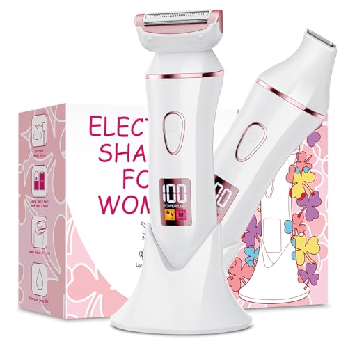 2-in-1 Bikini Trimmer for Women, Gifts for Women, Electric Shaver for Womens, Rechargeable Wet Dry Lady Hair Remover,IPX7 Waterproof, Razor for Legs(Rose Gold)