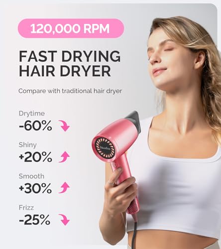 MelodySusie Ionic Hair Dryer with Diffuser & Nozzle – 1600W Fast Drying for Curly Hair