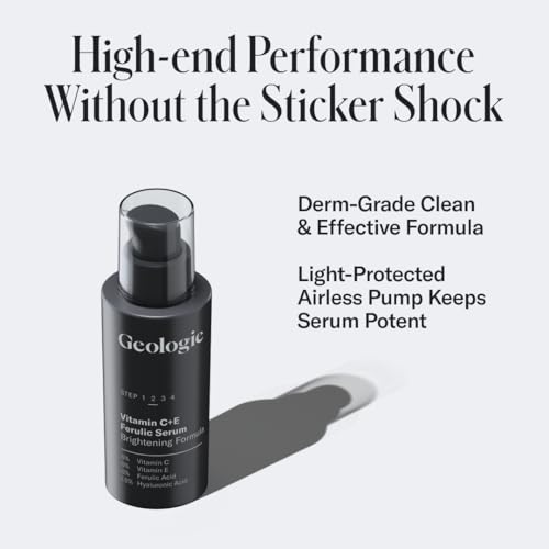 Geologie Vitamin C+E Ferulic Acid Face Serum | Brightening & Firming Anti-Aging Gel Formula | 5% Light-Protected & Stabilized Vitamin C , 0.5% Vitamin E, 1.5% Hyaluronic Acid | 30 ML