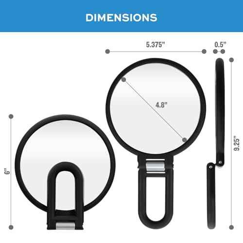 ForPro Professional Collection Premium Magnifying Handheld Mirror, 1X/15X Magnification Hand Mirror, Folding Adjustable Handle, for Makeup, Travel, Black