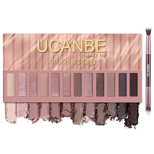 UCANBE 12 Color Eyeshadow Palette - Nude & Neutral Matte Shimmer Makeup Set with Brush