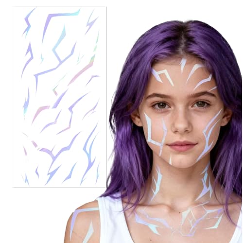 Iridescent Temporary Tattoos 60 Pcs - Metallic Shine Korean Idol Waterproof Body Art Stickers for Party Decorations or Halloween Demon Cosplay, Flexible Gothic Line Designs for Arms Neck & Face