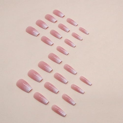 Hkanlre Bling Coffin Press On Nails - Fake Full Cover Gradient Nails for Women & Girls, 24PCS