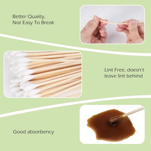 400 Pcs 6 Inch Cotton Swabs with Wood Handle - Gun Cleaning, Makeup & Pet Care