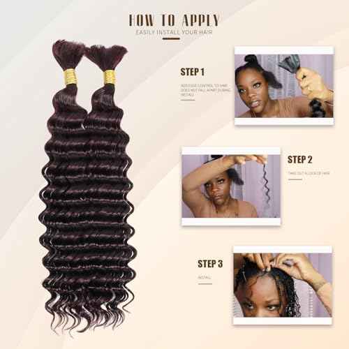 DMKEEP Burgundy Top Grade Human Braiding Hair 2 Bundles 100g Human Hair Braiding Hair No Weft Deep Wave Bulk Human Hair for Braiding Hair Extensions 99J 18 Inch