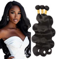 Natural Black Body Wave Human Hair Bundles - 28-32 Inch, 3 Pack