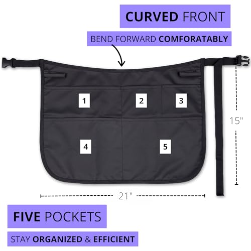 SupplyMaid Waterproof Hair Stylist Apron with 5 Pockets - Bleach-proof Half Waist Apron for Salons, Cosmetology, & Groomers