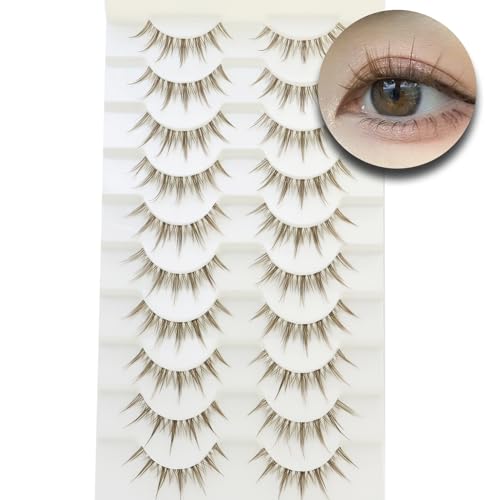 Brown Manga Lashes 14mm Clear Band 10 Pairs Reusable
