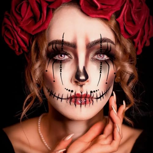 10 sheets Halloween Temporary Face Tattoo Stickers Horror Spider Heart Scar Women Adults Makeup Art Decorations Accessories Day of The Dead Party Props
