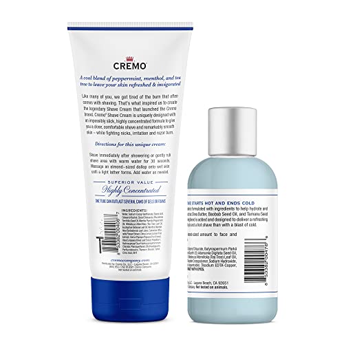Cremo Men's Beard Care Bundle - Barber Grade Cooling Shave Cream, 6 Fl Oz + Cooling Post Shave Balm, 4 Oz