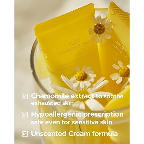 Relief Chamomile Cream - Hydrating Gel Face Moisturizer for Oily Skin - Chamomile Extract and Hyaluronic Acid - Hypoallergenic Vegan Face Cream - Lightweight Gel, 3 fl.oz.