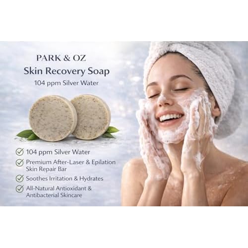 PARK & OZ Skin Recovery Soap with 104 ppm Silver Water ? Premium After-Laser & Epilation Skin Repair Bar ? Soothes Irritation & Hydrates ? All-Natural Antioxidant & Antibacterial Skincare (Silver, 4)