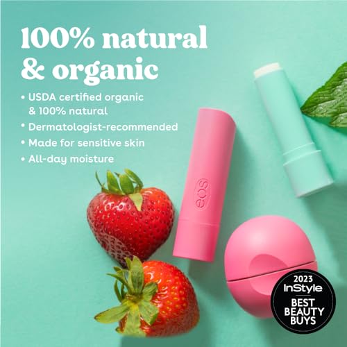 eos 100% Natural & Organic Lip Balm- Sweet Mint, Dermatologist Recommended, All-Day Moisture Lip Care, 0.39 oz, Stick & Sphere (Pack of 2)