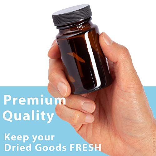 JUVITUS 2.5 oz / 75 ml Amber Glass Packer Bottle with Black Ribbed Lid (6 pack)
