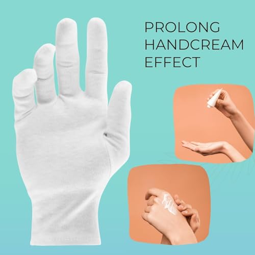 ANSMIO 100% Cotton White Gloves for Dry Hands & Sleeping, Size M - 2 Pairs