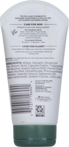 Aveeno Daily Moisturizing Face Cream with Prebiotic Oat for Sensitive Skin, Lightweight Hydrating Face Moisturizer for Dry Skin, Paraben-Free, Fragrance-Free, Dye-Free, 5 FL OZ