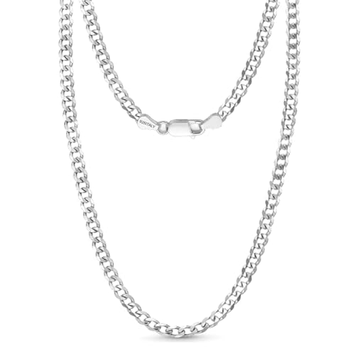 LeCalla Solid 925 Sterling Silver Italian 3.5mm, 4mm Diamond-Cut Cuban Link Curb Chain Necklace for Men Women (16, 18, 20, 22, 24, 26 Inches), Made in Italy