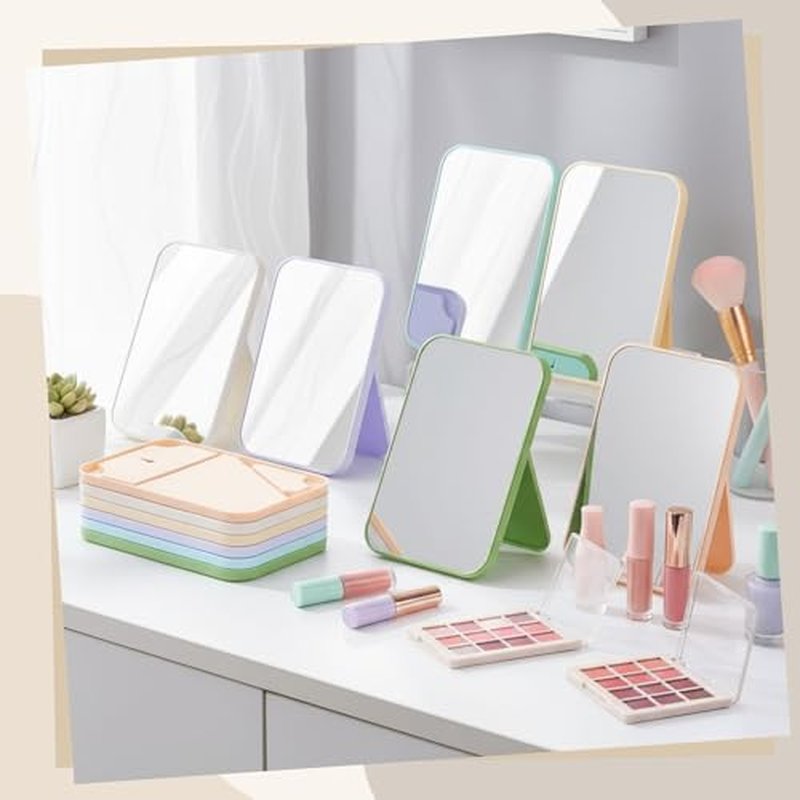 48 Pack Desktop Makeup Mirror Bulk 90¡Æ Adjustable Portable 8" Vanity Table Mirror with Stand, Folding Travel for Makeup Party Spa Party, Women, Cosmetics Personal Beauty (Light Colors)