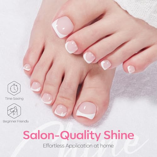 Modelones Pink French Tip Press-On Toenails - 36 Pcs, 18 Sizes