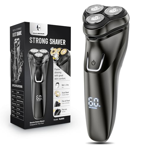 Electric Razor for Men Cordless: Wet/Dry Rotary Shaver Waterproof - USB Fast Charging & Sensitive Skin Care - Pop up Trimmer & Precision Blades Upgraded Silver-Black