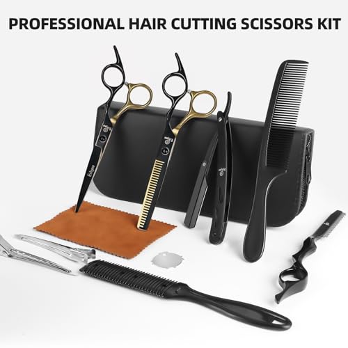 Ethyxe Gold Professional Hair Cutting Shears Kit - Japanese Steel, Ergonomic Scissors, Salon & Home Use