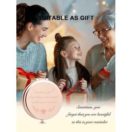 Gifts for Women, Personalized Compact Mirror, Unique Small Christmas Stocking Stuffers Gift for Her Mom Best Friends Teacher Sister Coworker Grandma (Rose Gold)