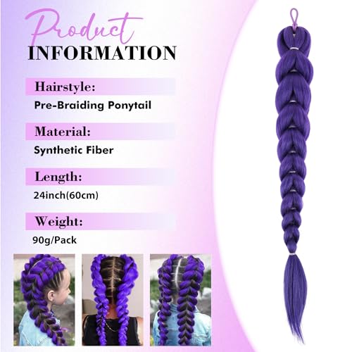 24 Inch Purple Braids Ponytail Hair Extension - Synthetic
