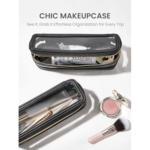 ROWNYEON Small Waterproof Toiletry Organizer Train Case, CLear Travel Makeup Bag for Women£¬Transparent Cosmetic Bag£¬Portable Makeup Case Organizer (black)