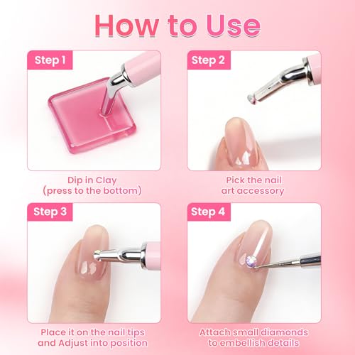 BQAN Dual-Ended Rhinestone Picker Tool with 4 Wax Clays for Nail Art