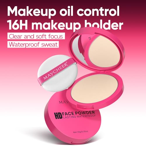 Pressed Powder Compact 6 Colors, Oil Control & Brightening Face Makeup