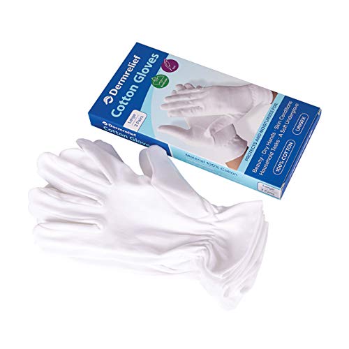 Dermrelief Organic Cotton Moisturizing Gloves for Eczema (Large, 3 Pairs)