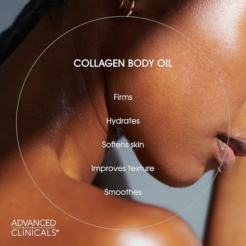 Advanced Clinicals Firming Collagen Body Oil Skin Care Moisturizer | Massage Body Oil | Tighten, Firm, & Hydrate Collagen Oil For Scars, Wrinkles, Crepey Skin, & Stretch Marks, 3.8 Fl Oz